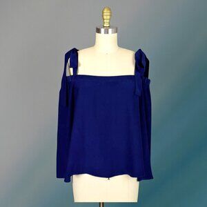 JAY GODFREY 100% SILK BLUE BOW TIE STRAP LONG SLEEVE TOP